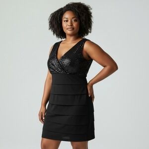 Bisou Bisou Black Body Con Sequin Evening Party‎ Dress Size 20W Sexy Flattering